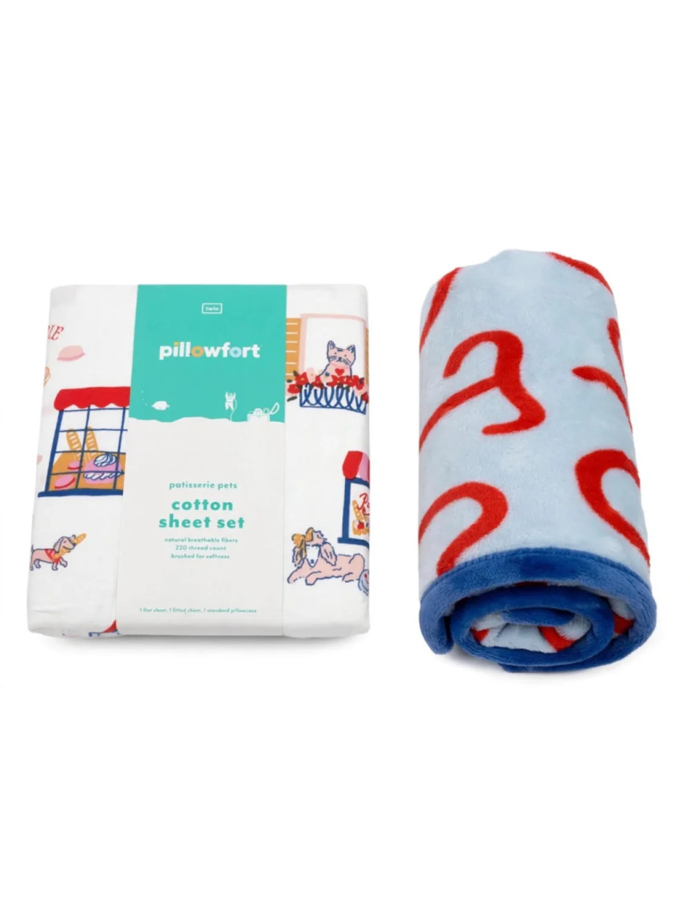 Pillowfort Patisserie Pets Twin Sheet Set & Plush Throw Blanket Bundle NEW